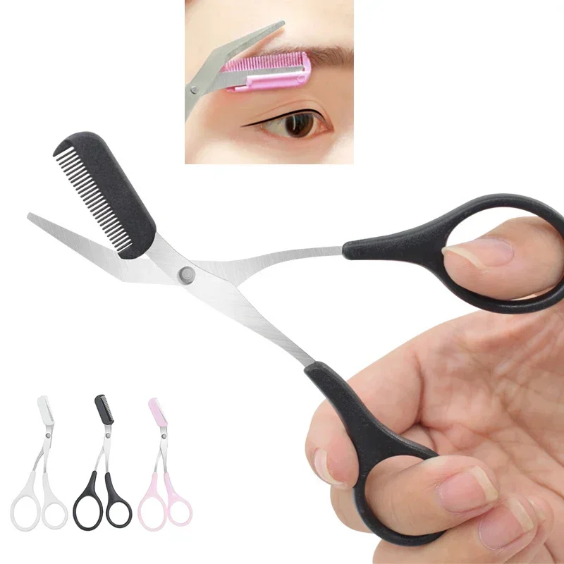 Karsyngirl 1 pçs seguro sobrancelha trimmer tesoura de sobrancelha de aço inoxidável com pente depilação barbeador sobrancelhas moldar ferramenta de maquiagem
