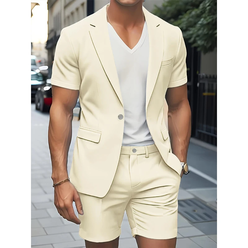 

Two-piece Set Suit Men's Summer Casual Suit Short Sleeve Blazer Jacket 5 Inch Shorts Dress Smart Casual Beach Wedding Occasions