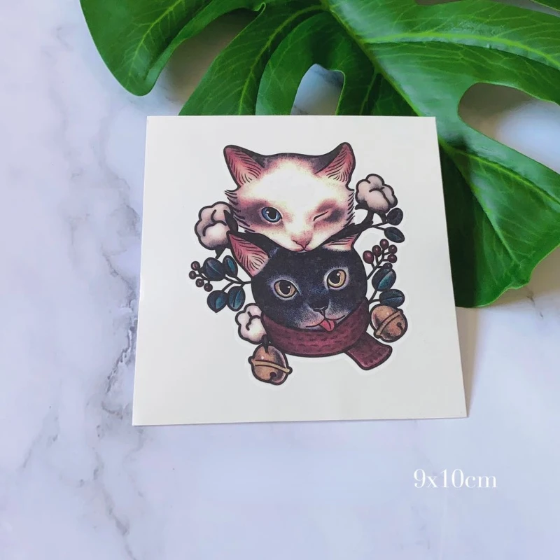 Anime Black and White Bell Cat Temporary Tattoos Kawaii Cartoon Waterproof Fake Tattoo Sticker Body Art Tattoo Arm Hand