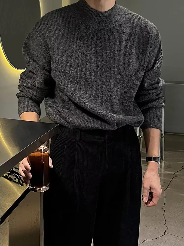 

Мужской утепленный свитшот из трикотажа с круглым вырезом, повседневный, с длинным рукавом, теплый базовый свитер с высоким воротником для осени и зимы