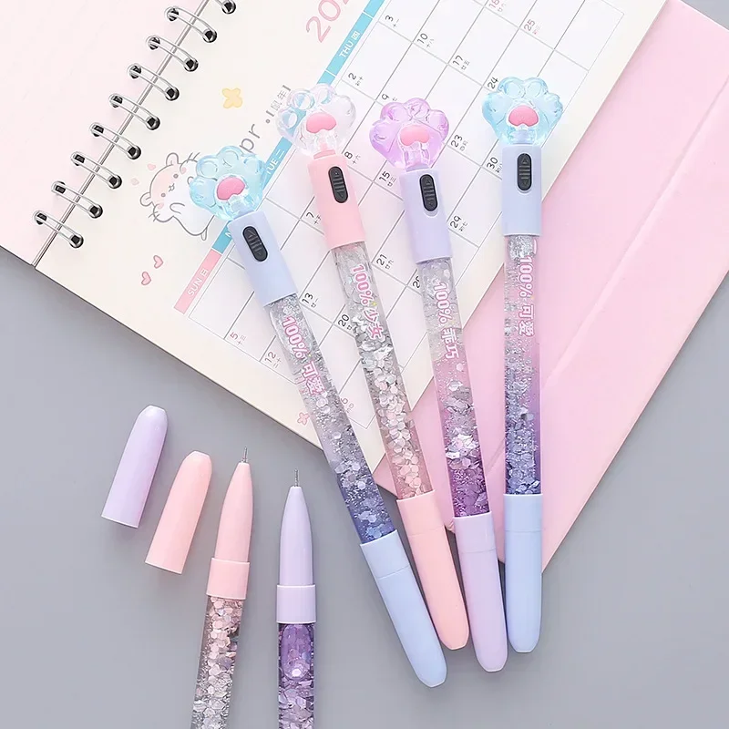 Kawaii Cat Claw Glowing Gel Pen Quicksand LED Light Pen Creative Stationery Student Signature Pens for Kids Girls Gift