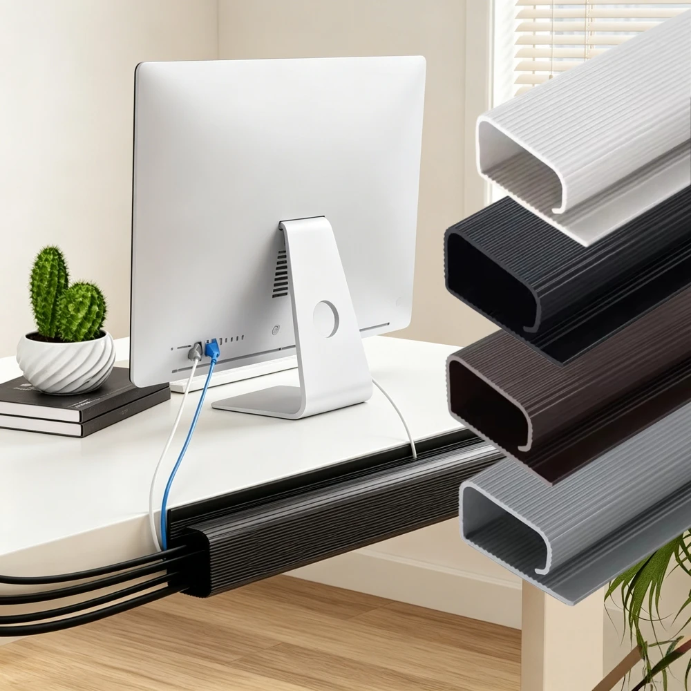 1pc Under Desk Cable Management System, No Drill Cable Raceway Wire Hider, Adhesive Cable Management Tray for Office Desk