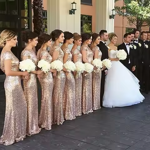 Sequin Mermaid Bridesmaid Dress Long Evening Gowns Formal Cocktail O Neck Prom Dresses Customize