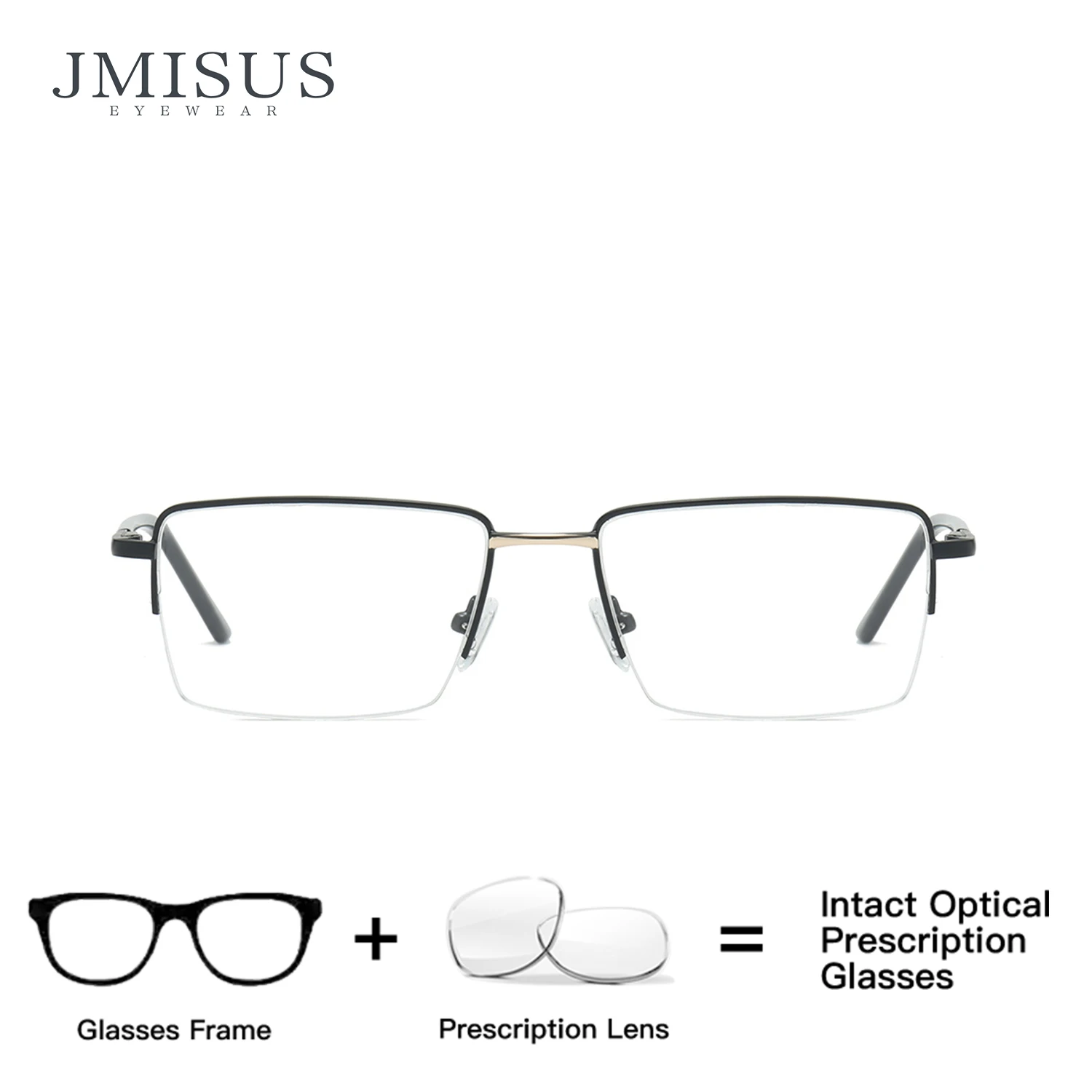 

JMISUS Fashion Alloy Half-Rimless Prescription Glasses Man Half-frame Rectangle Anti-Blue Myopia Eyewear Optical Eyeglasses