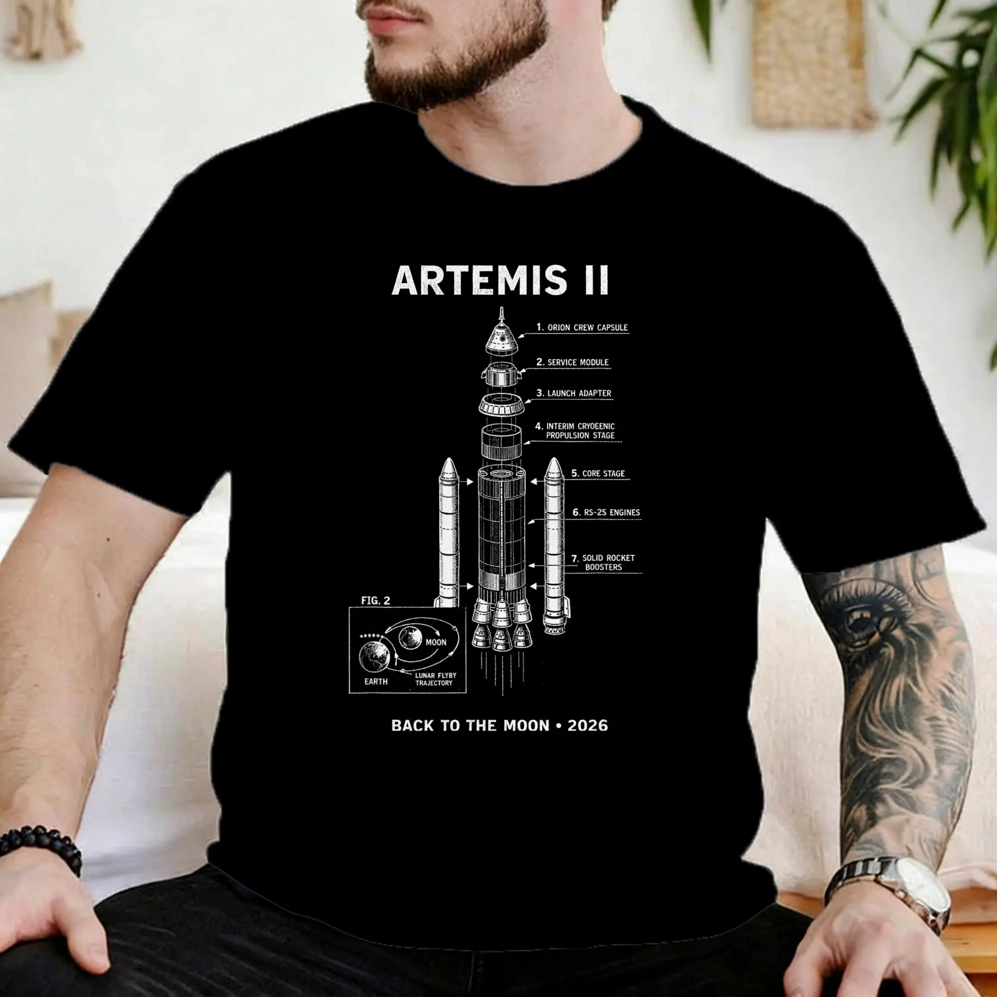 Men Women Blueprint Space Rocket Launch T Shirts Artemis II Cotton Tops  Short Sleeve Round Collar Tee Shirt Plus Size T-Shirt