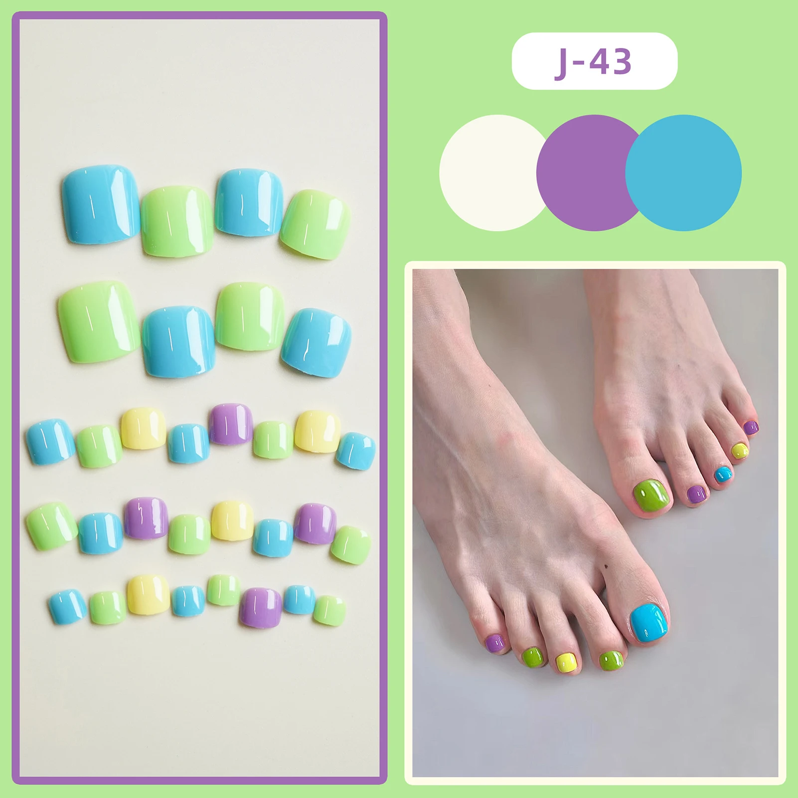 Unhas falsas curtas coloridas para mulheres e meninas, Unhas falsas leves, fáceis de manter, verão