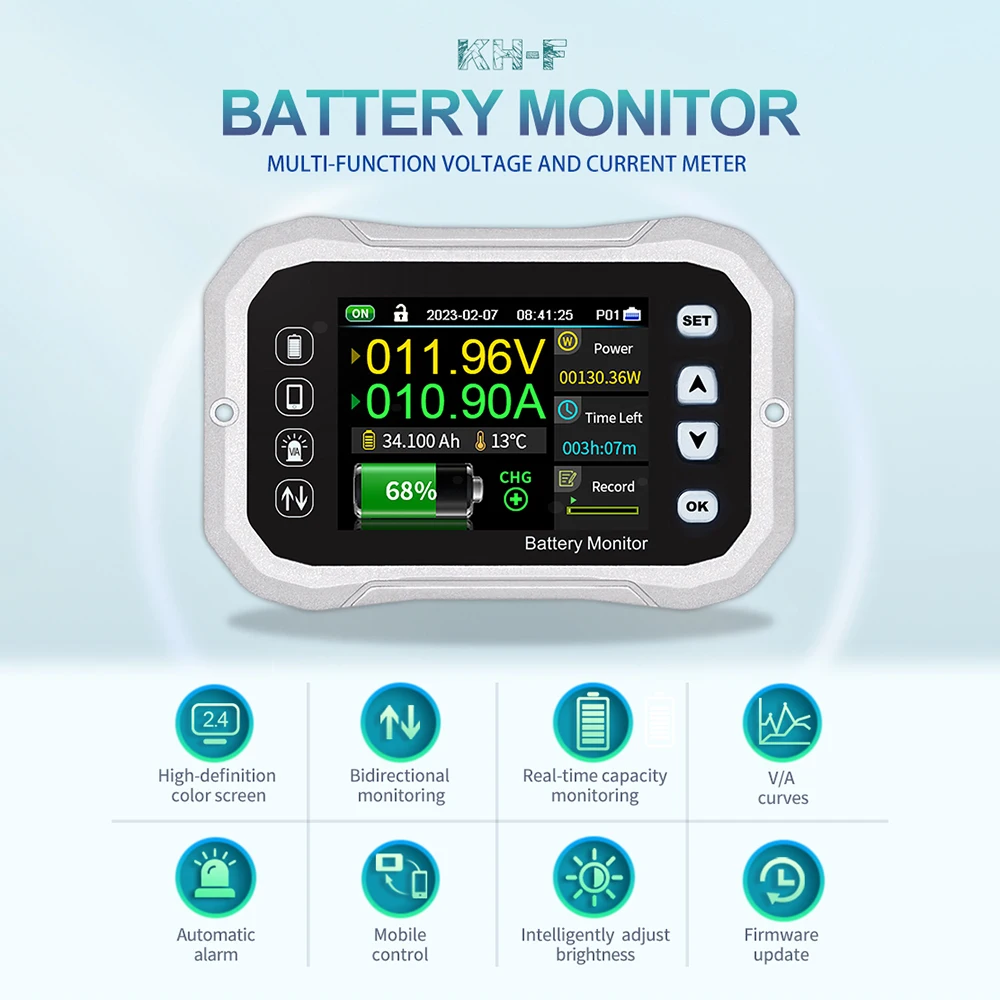 Battery Monitor Bluetooth DC 0-120V 100A 400A 600A Battery Tester Voltage Current VA Battery Coulomb Meter Capacity Indicator