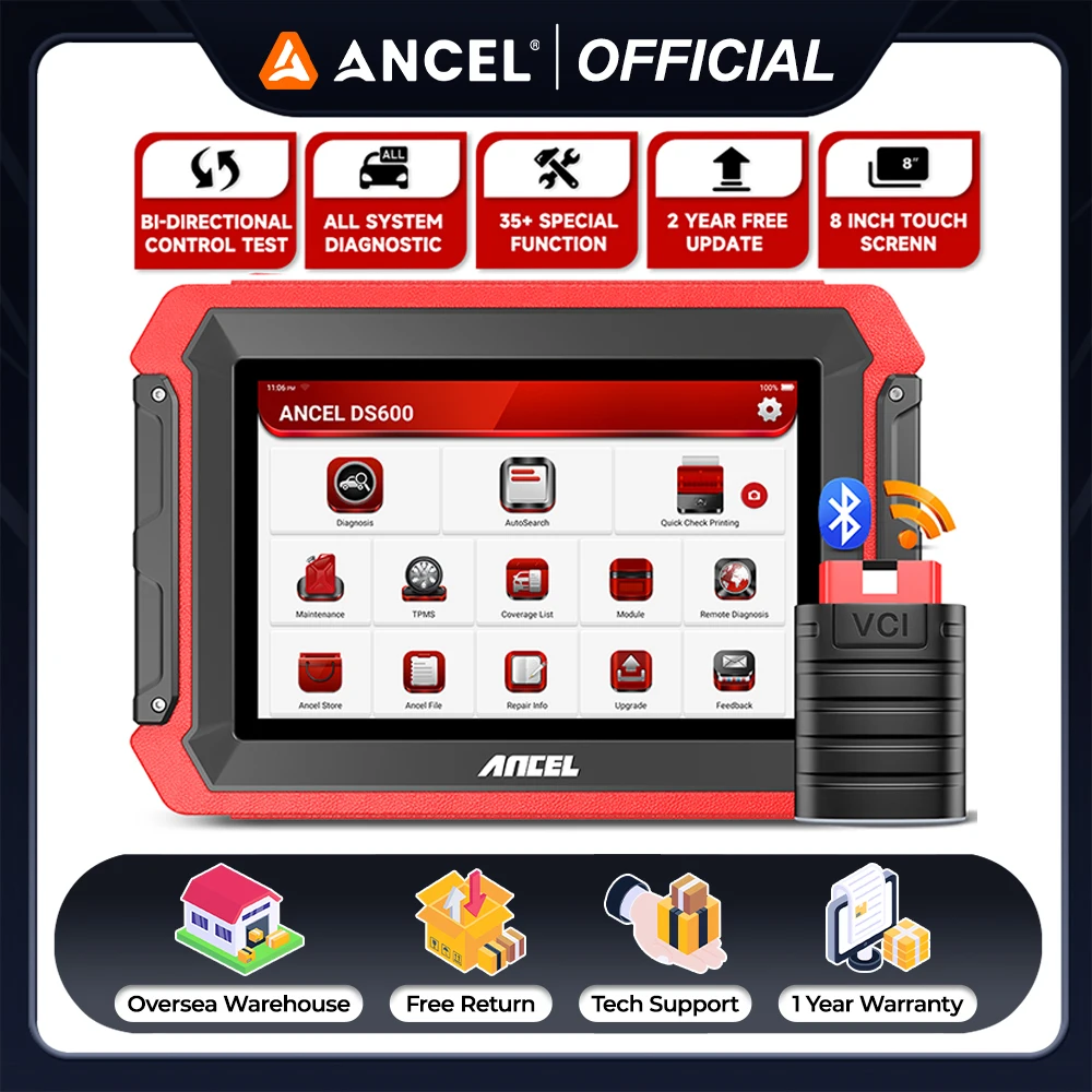 

ANCEL DS600 Automotive Scanner Bidirectional All System Diagnostic Tools with FCA AutoAuth SGW 34 Reset ECU Coding OBD2 Scanner