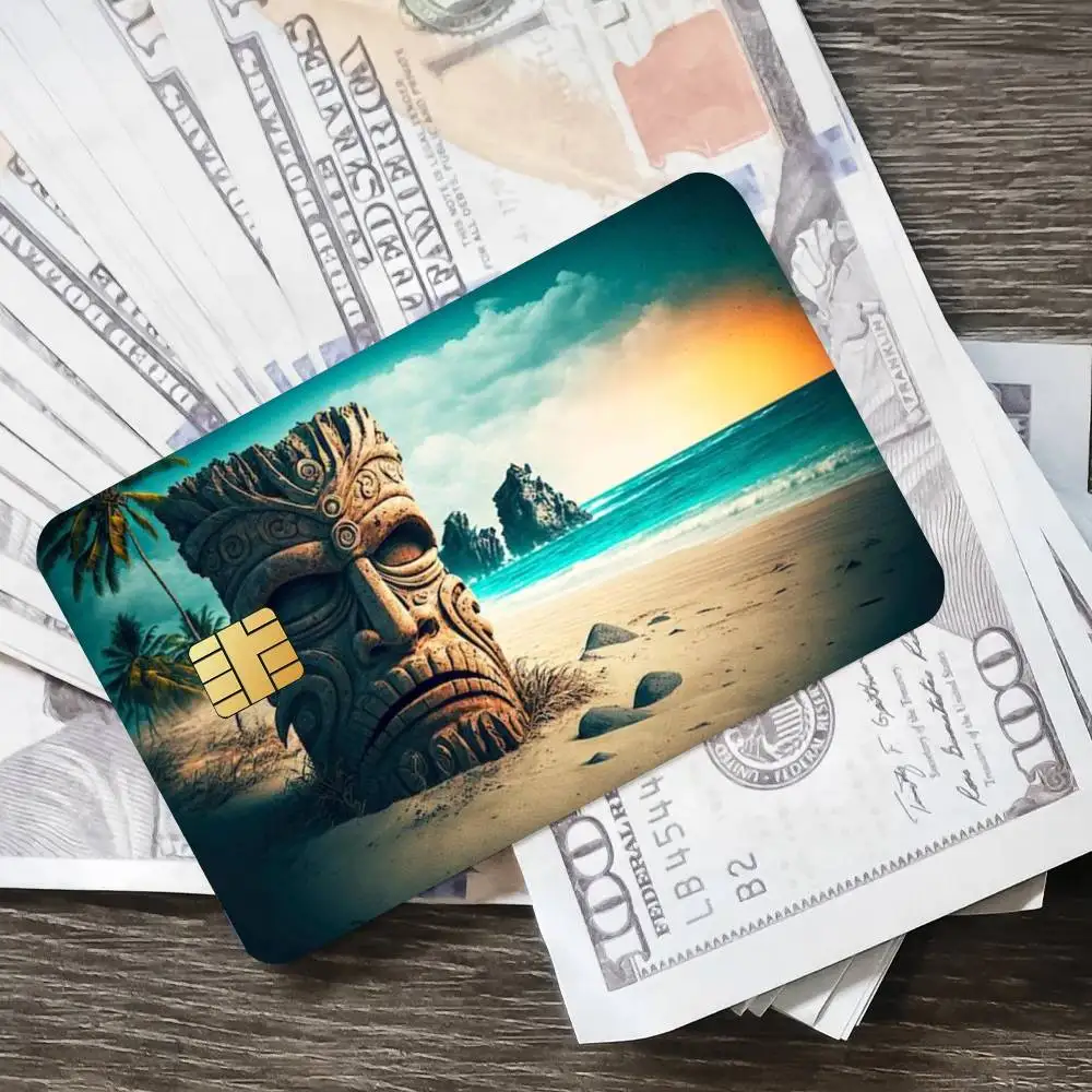 تيكي الطوطم ملصق الائتمان الجلد غطاء بطاقة ملصقات 4 قطعة فيلم حافلة تمرير الجبهة الديكور البنك الخصم مقاوم للماء