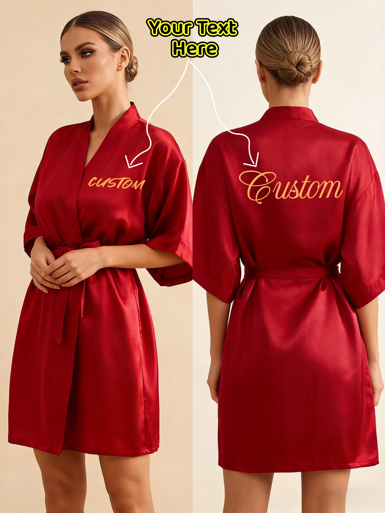 Custom Name Satin Robe Embroidered Text Date Wedding Robe Bridal Party Getting Ready Robe Farewell Single Party Kimono Pajamas