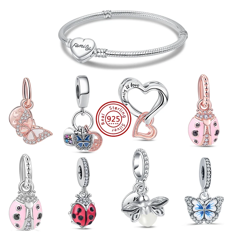 

2024 Spring New 925 Sterling Silver Sparkling Pink Butterfly Firefly Red Ladybird Charms Fit Original Pandora Bracelet Jewelry