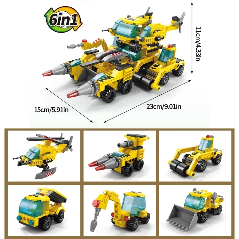 6 in 1 Transformation Bausteine Dinosaurier Mecha Schlacht schiff Engineering Fahrzeug Modell Montage Ziegel Kinder Weihnachts geschenke