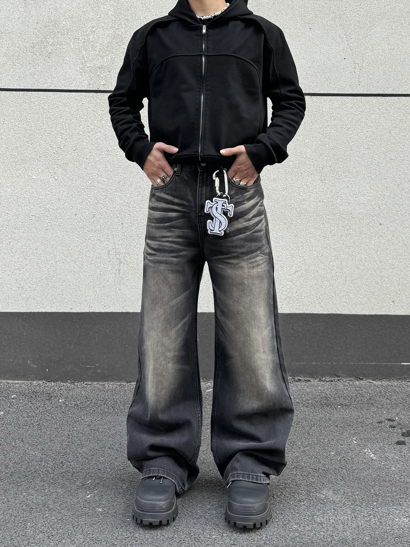 

Retro American Waed Pattern Jeans Loose Straight Leg Wide Leg Long Pants Men's Cleanfit Design Casual Cotton Denim