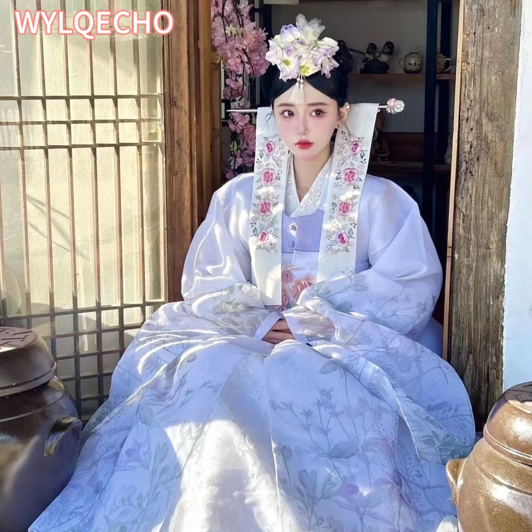 Hanbok Women Summer New Flower Gauze Dress Traditional Clothing Court Korean Wedding Dress Asia Pacific Islands Clothing 한복