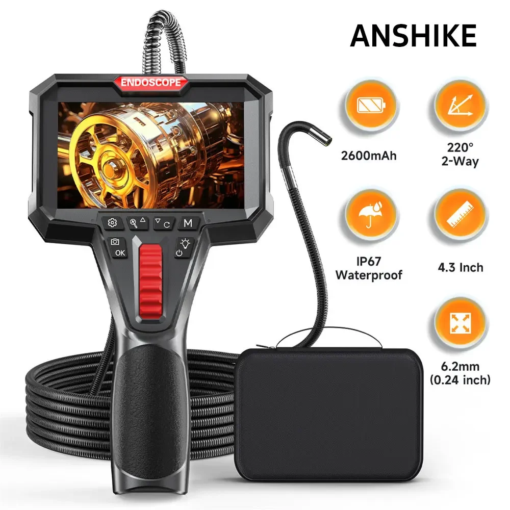 

360 ° rotating single-lens endoscope, 3.9MM 4.3-inch IPS endoscope inspection camera, automotive mechanical industrial endoscope