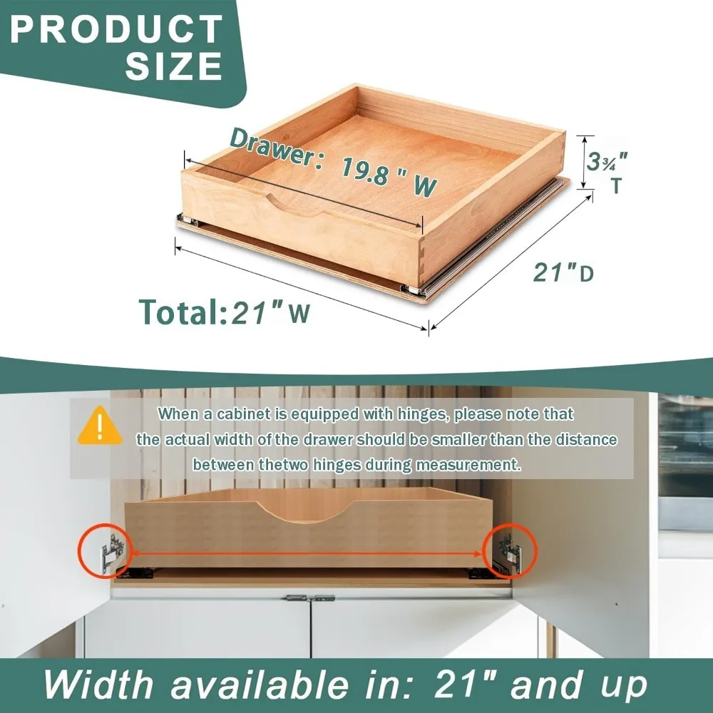 منظم درج خزانة قابل للسحب مجمع بالكامل مع شرائح إغلاق ناعمة سهلة التركيب بنفسك 21 وات × 21 دي