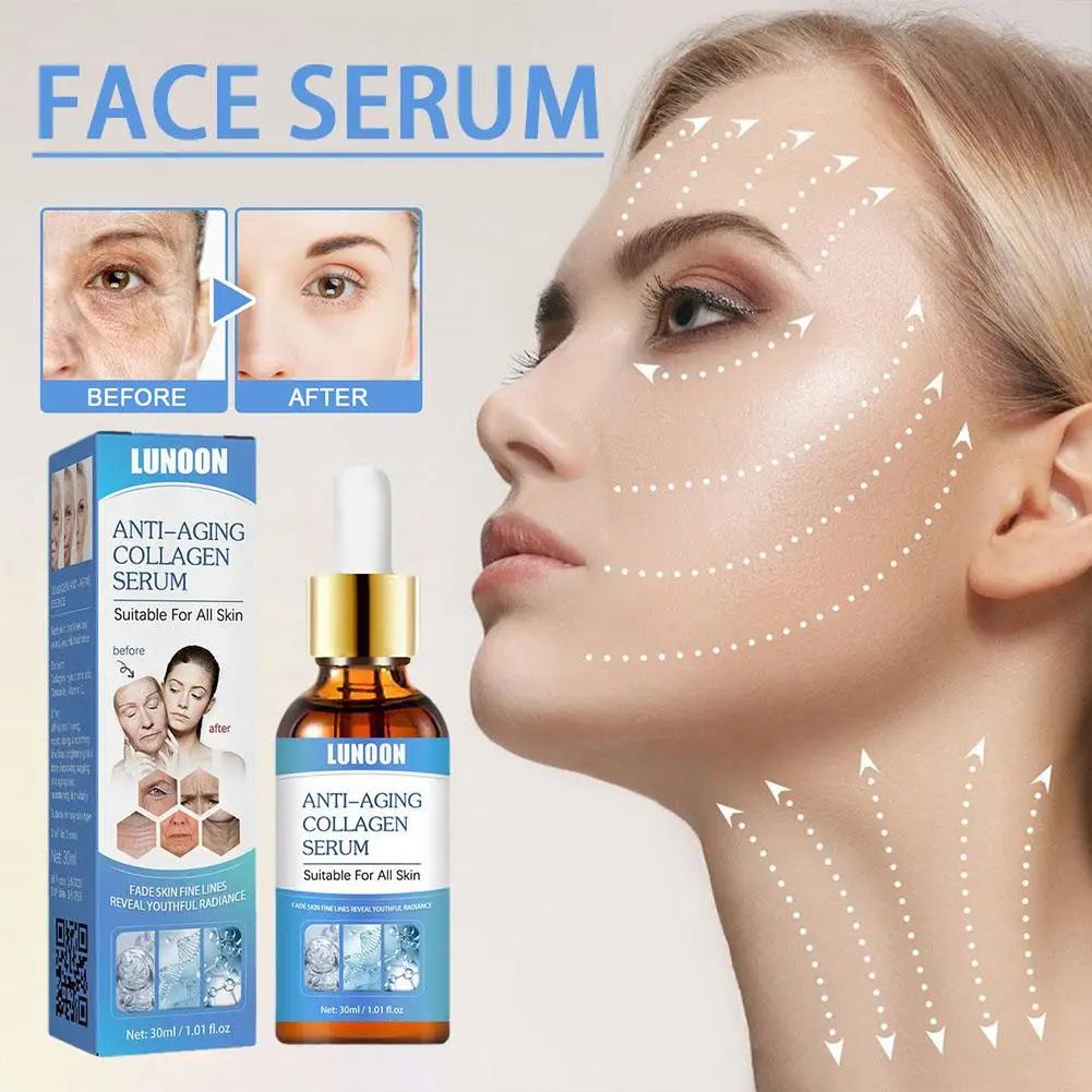 Collagen Face Whitening Serum Smooth Dry Skin Removal Wrinkles Moisturizing Fade Dark Spots Face Brighten Essence Skin Care 30ML