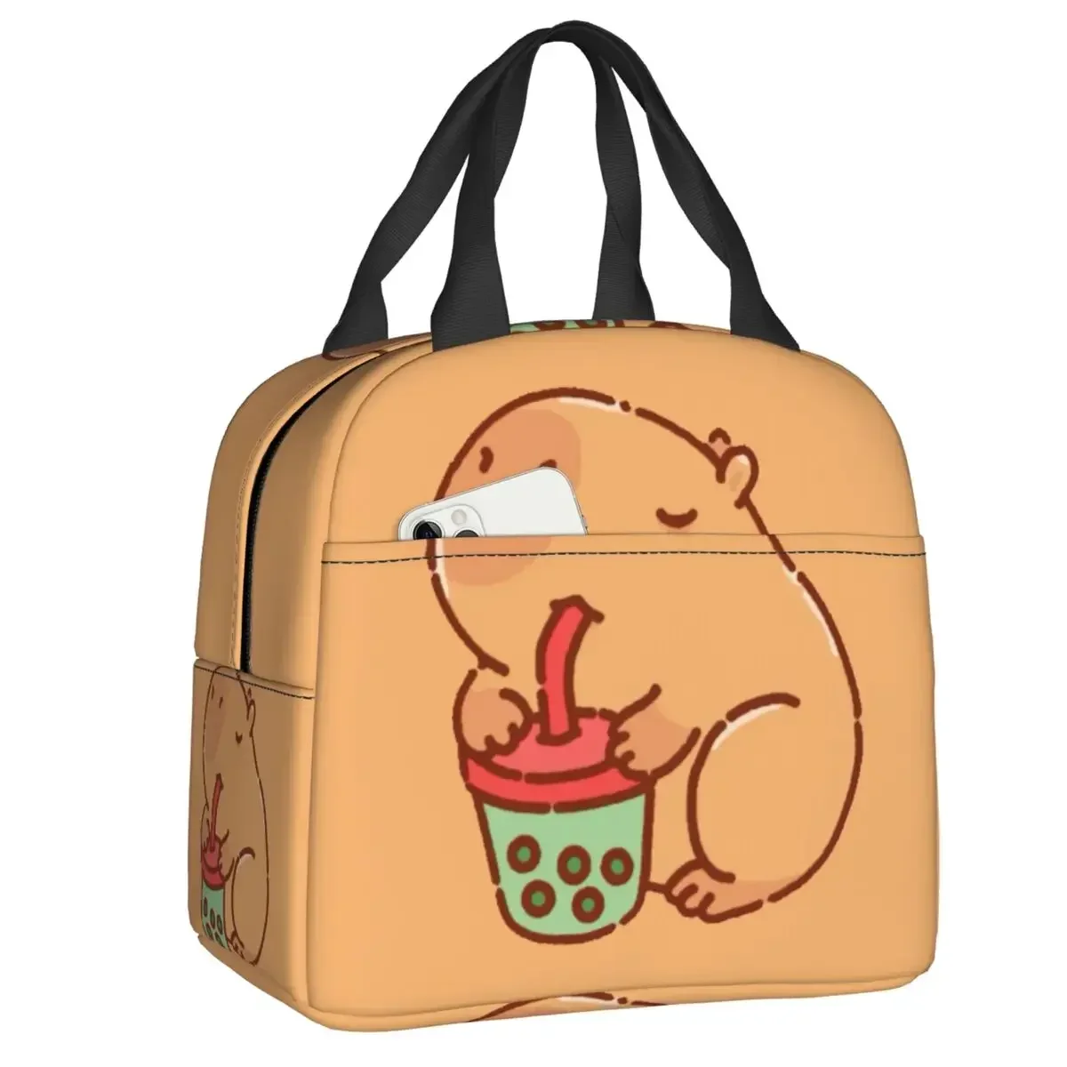 Custom Cute Capybara With Pink Frosting Donut Insulated Lunch Bag for School Office Waterproof Cooler Thermal Bento Box Women