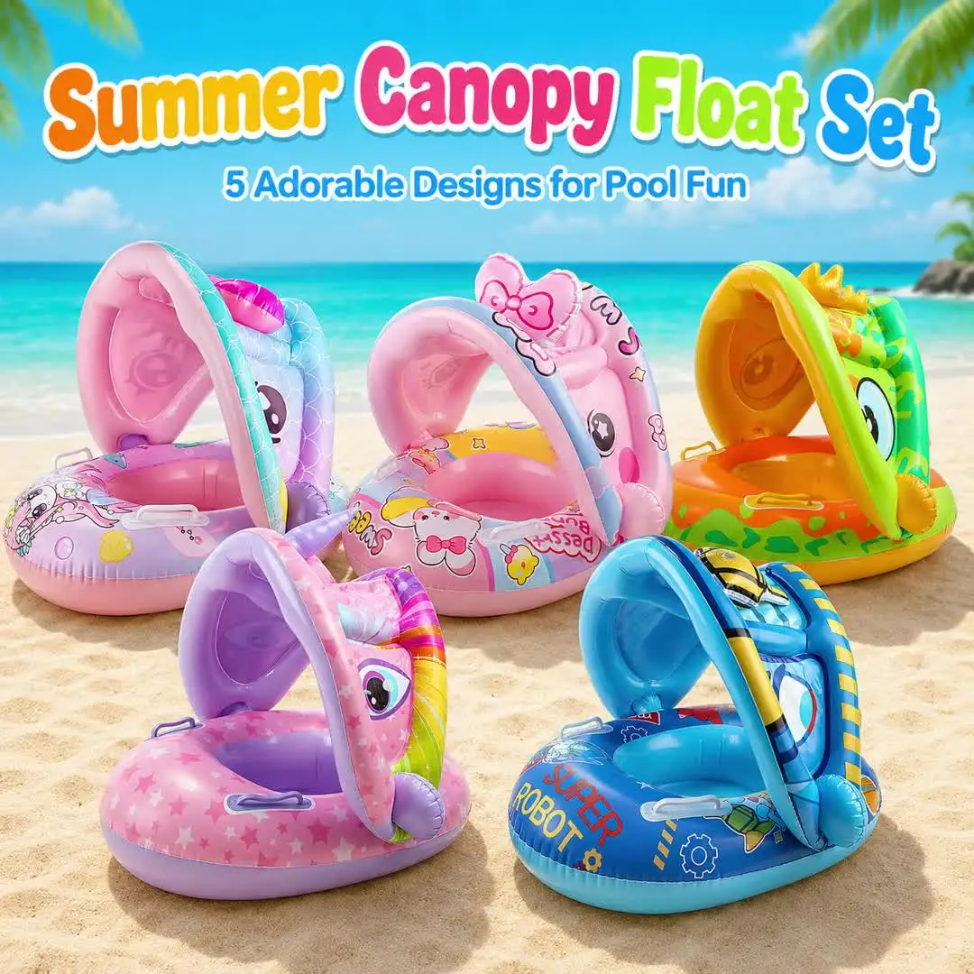 Flotador Infantil Con Toldo Solar Y Asiento De Seguridad Para Piscina – Inflable De PVC, 0-4 Años
