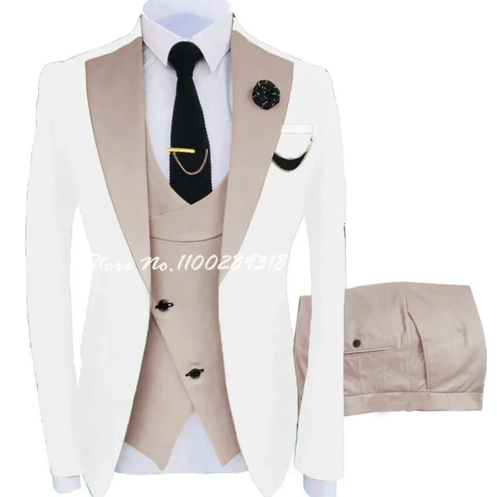 

2024 Suits For Men Casual Business Suit High-end Formal Suit 3 Pcs Set Groom Tuxedo Wedding Coustime Homme Luxe(Coat+Vest+Pants)