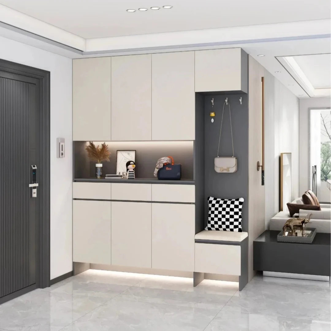 

Solid Wood Entrance Shoe Cabinet With Modern and Minimalist Style, Multi-Layer and Large Capacity Shoe Cabinet