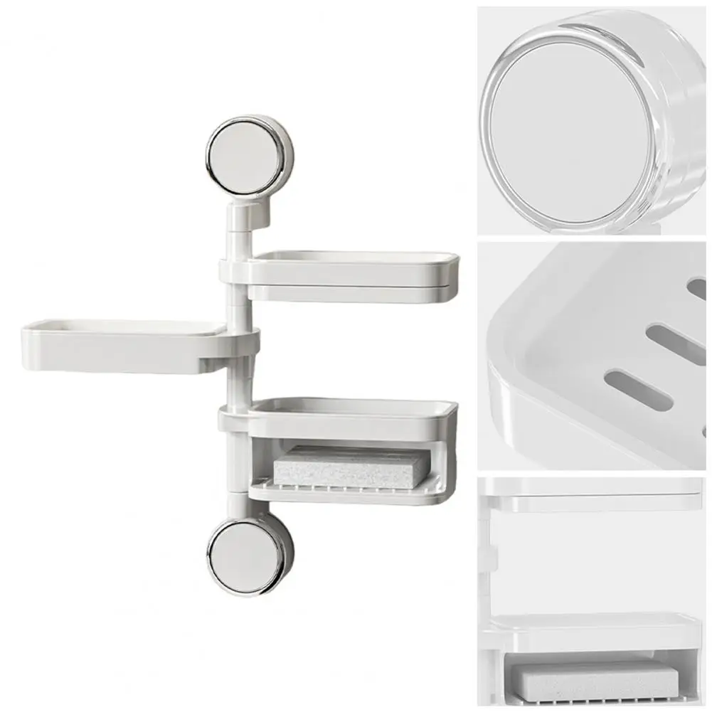 Soap Organizer with Multi-layer Partition Multi-tiered Soap Rack Rotary Suction Cup Soap Box Organizer 180 Degree Rotating