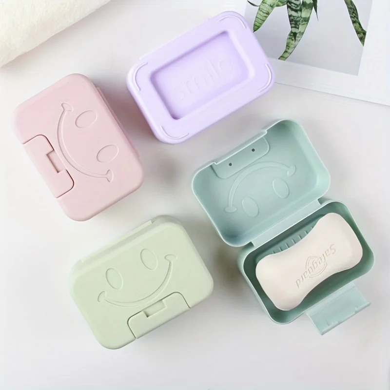 1pc Soap Dish Non-punch Household Cute Soap Dish with Lid,  Expression Detail Soap Dish Container for Home Bathroom Travel