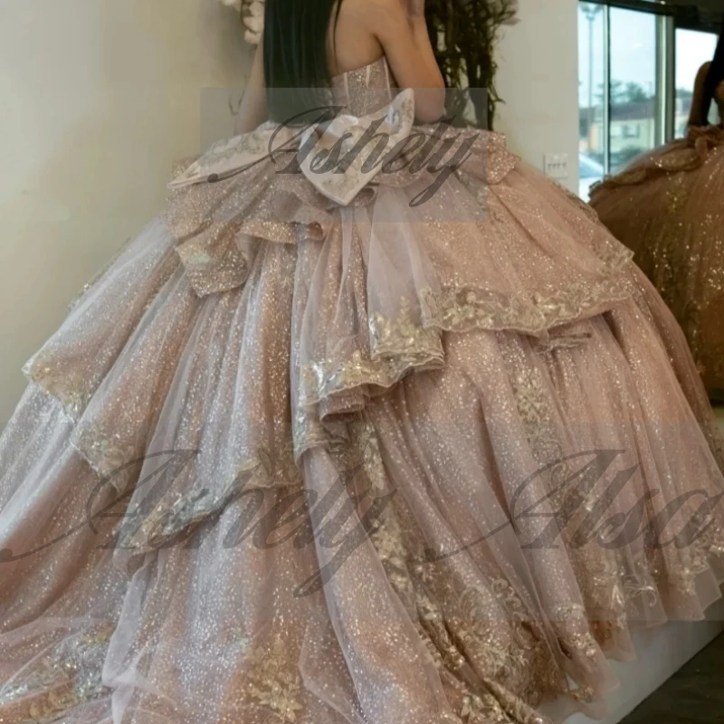 A1926 فاخر المكسيكي الحلو 16 فساتين الكرة ثوب مطرزة زين القوس كامل طول المرأة حفلة عيد ميلاد Quinceanera 15 مخصص #2