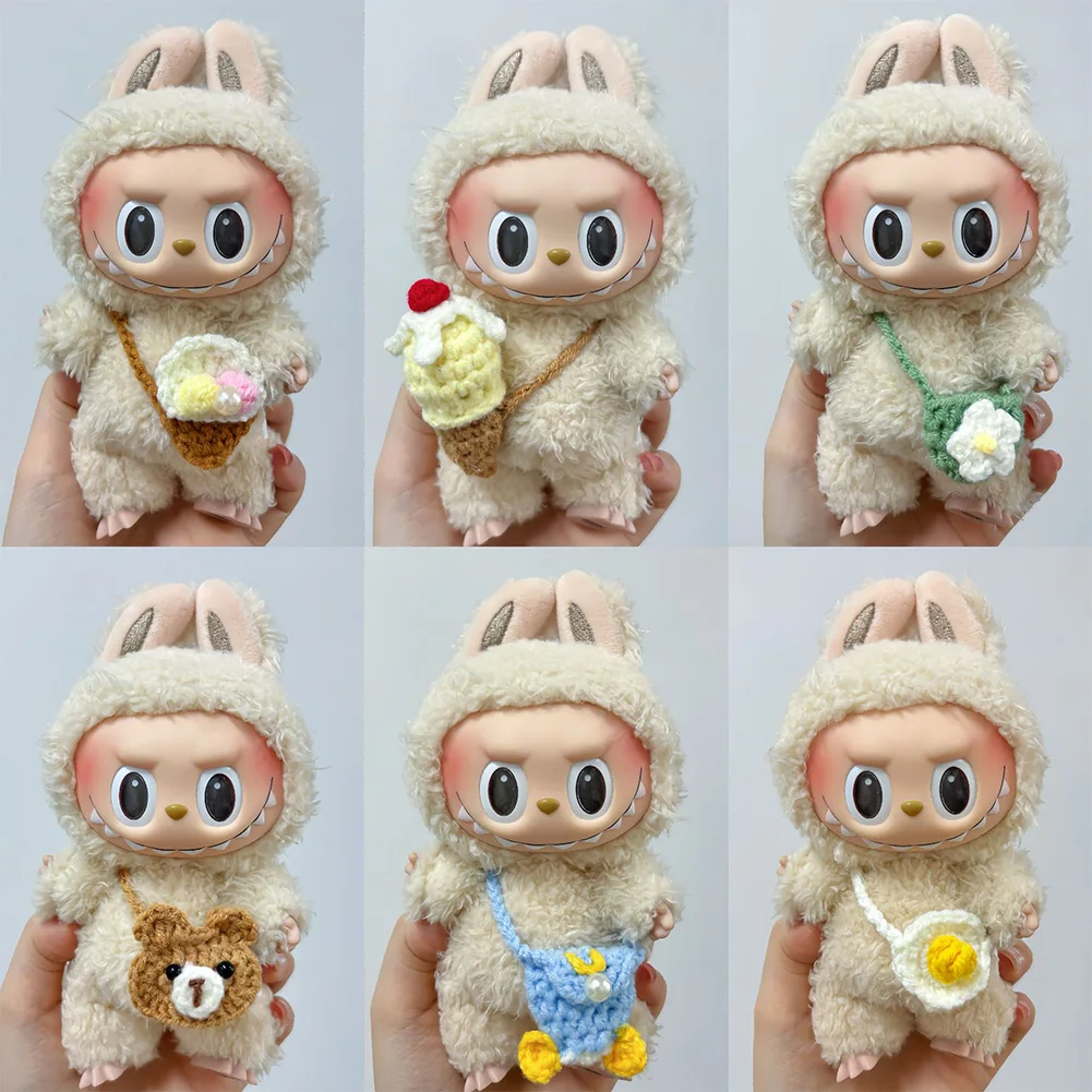 

Handmade Knitted Mini Crossbag for Labubu Joker Bear BJD Plush Doll Crossbody Crocheted Decorative Satchel Gift