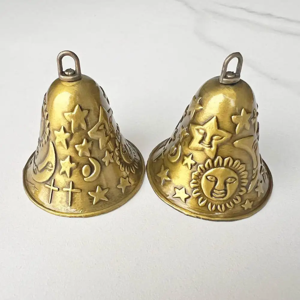 Retro Alloy Bell Pendant Traditional Pattern Craft Ornament Ethnic Hanging Decor Art Gift For Festival Birthday Celebration