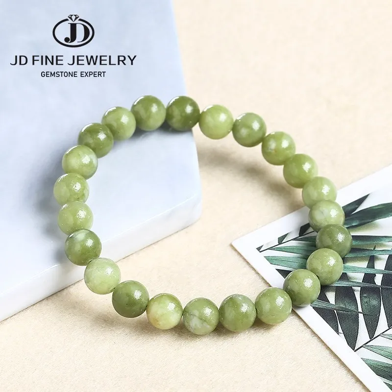 JD Natural Stone Light Green Southern Jade Bead Bracelet Women Fashion Round Beads Handmade Strand Yoga Energy Wrist Bangles