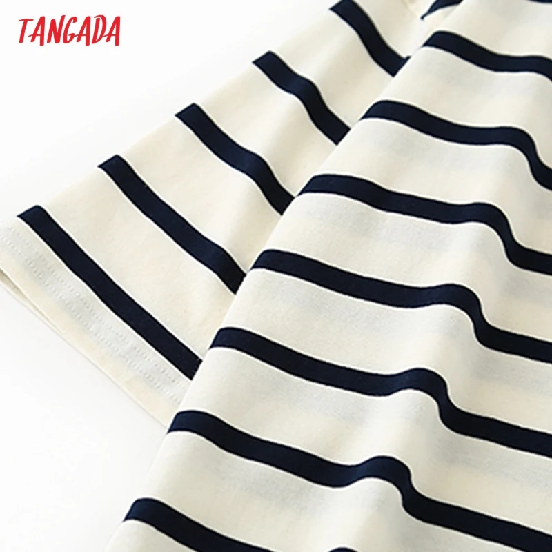 Tangada 2022 Women Striped Cotton T Shirt Short Sleeve O Neck Tees Ladies Casual Tee Shirt Street Wear Top 6L42