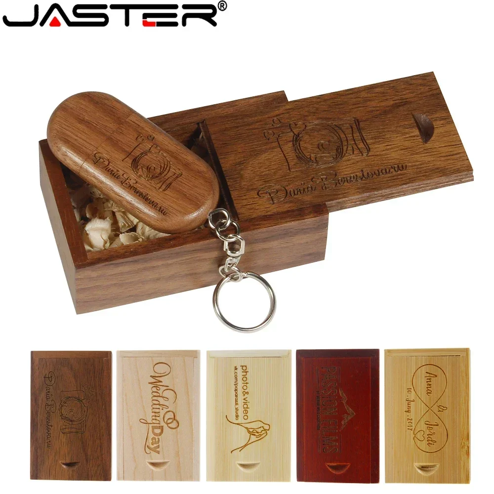 Free Custom Logo USB Flash Drive Memory Stick Key Chain Wooden Box Pen Drive Storage Device Pendrive 128GB 64GB 32GB 16GB 8GB 4G