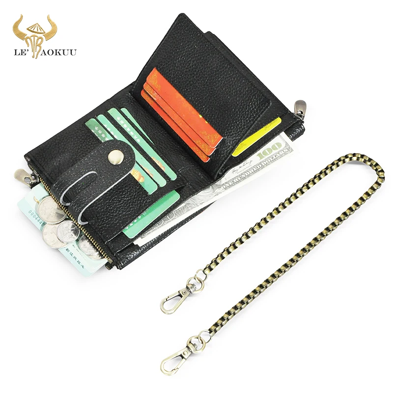 

Hot Sale Genuine Thick Real Leather Travel Business Organizer Chain RFID Wallet For Men Long Zipper Male Purse Card Holder 1801