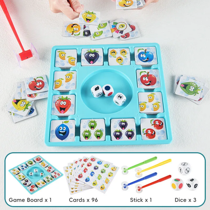 Juego de mesa de cartas de frutas para niños, juguetes educativos, juego de rompecabezas de fiesta, 96 cartas, Color y forma, cognición, capacidad