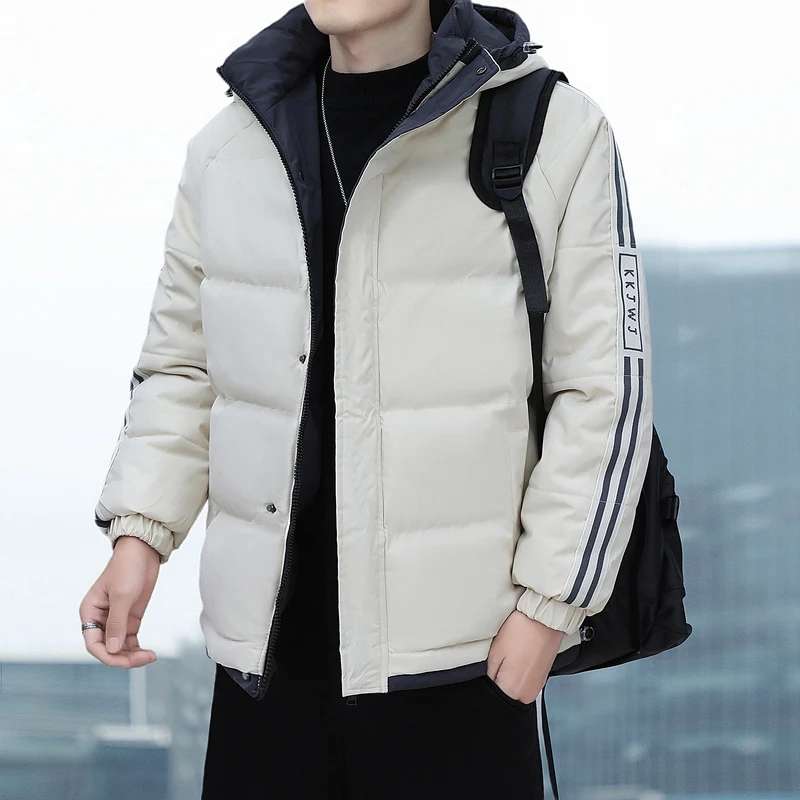 الرجال ort مقنعين Thiened القطن Jaet الخريف الشتاء جديد Sle عادية Faionable الشباب الدافئة طويلة Sve معطف لون نقي #4