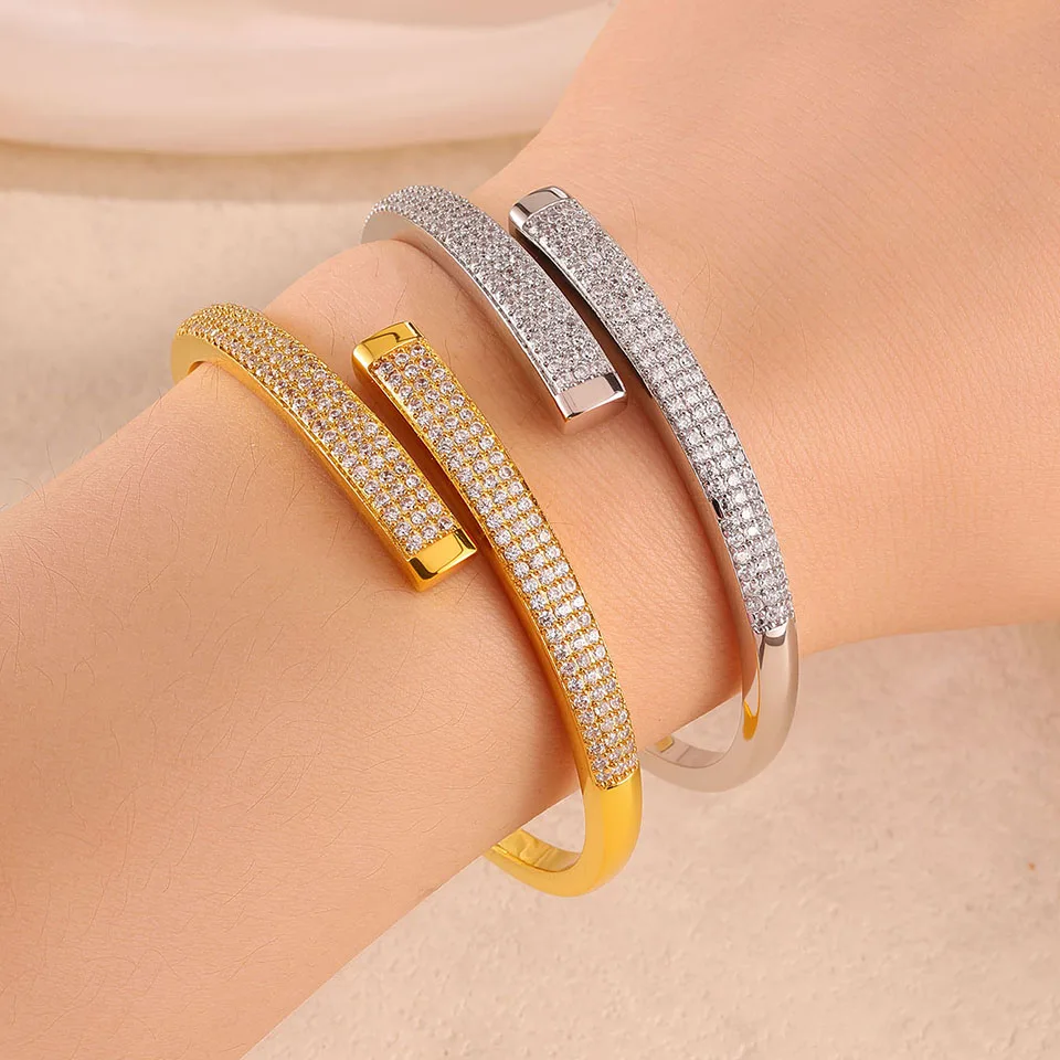 Yupsk Neues luxuriöses, elegantes, silberfarbenes, goldfarbenes Kupfer-Armband-Ring-Set für Frauen, funkelnder, brillanter Zirkon-Schmuckzubehör – Detail 6