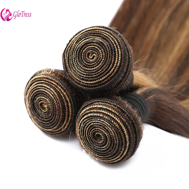 P4/27 Ombre Straight Human Hair Bundles 3 bundles Brazilian Highlight Straight Hair Weave Honey Blonde Bundles 100g/Bundle