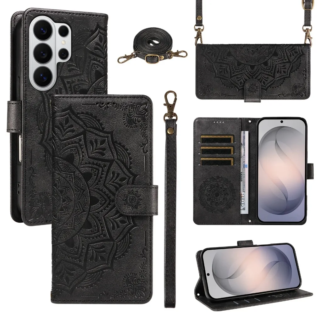 Mandala Geprägte PU-Leder Brieftaschen-Handyhülle für Samsung Galaxy S26 Ultra S25 Edge S24 S23 S22 Plus S21 S20 FE A57 A37 A17 A07