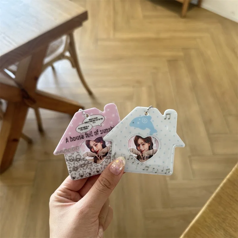 الكورية Ins لطيف الكرتون منزل على شكل حامل بطاقة Kpop 2 بوصة المعبود ID Photocard المنظم Kawaii فتاة على ظهره قلادة المفاتيح #4