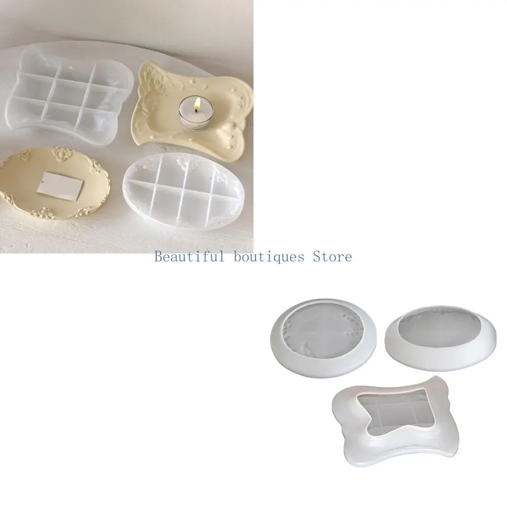 U4LF Flexible Silicone Craft Mold For Resin Concrete Trays Oval/Round/Square Shaped Storage Tray Mold Jewelry Making Tool