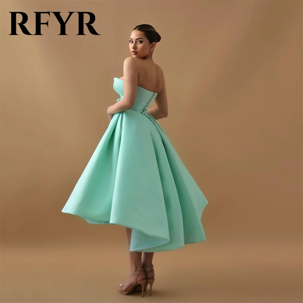 RFYR Elegant Mint Green Short Prom Dress V-Neck Mini Party Evening Gowns 2024 Newest Satin Robe De Soirée Candy Color Ball Gown