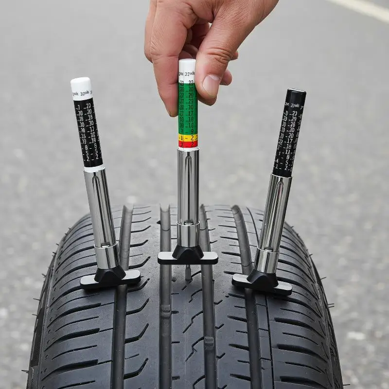 Two Sided Tyre Tread Measuring Pen 25mm Digital Color Coded Depth Gauge for Motorcycle Scooter Tyre Safety Check