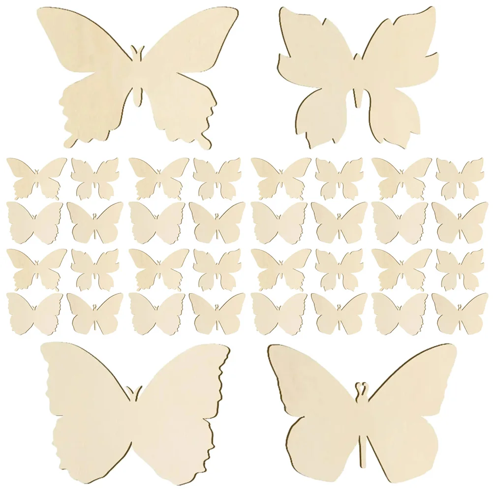 

48Pcs Wood Butterfly Cutouts Natural Wooden Slices DIY Painting Art Craft Supplies for Holiday Wedding Easter Decorations