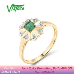 VISTOSO Authentic 14K 585 Yellow Gold Ring For Women Sparkling Emerald Diamond Daily Wearing Fancy Party Gifts Fine Jewelry