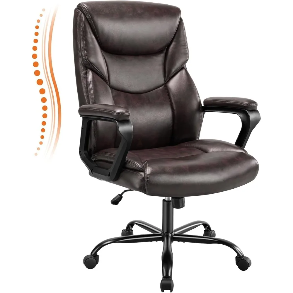 Sweetcrispy Home Office Chair, Leather Computer Gaming Chair with Armrests, Adjustable Swivel Rolling Desk Chair with Wheels