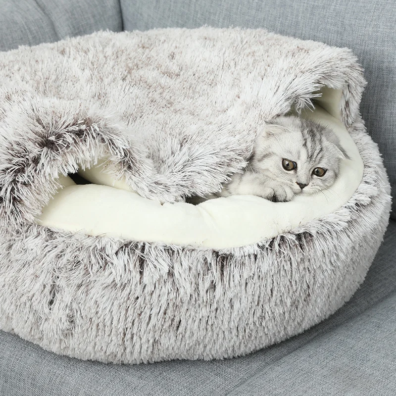 

Pet Cat Bed Round Cat Mat Cat House 2 In 1 Warm Cat Basket Plush Pet Sleeping Bag Cat Litter Kennel Small Dog Cat Dog Bed