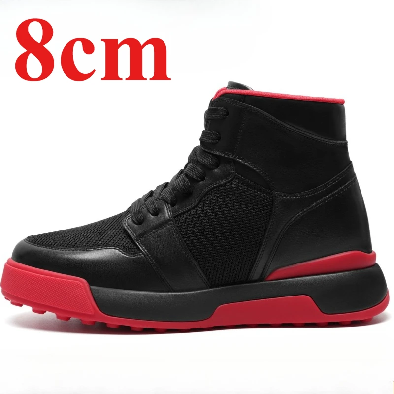 

Outdoor High-top Board Shoes for Men's 8cm Breathable Mesh Leather Casual Shoes Comfortable Thick Soled Height Increasing Shoes