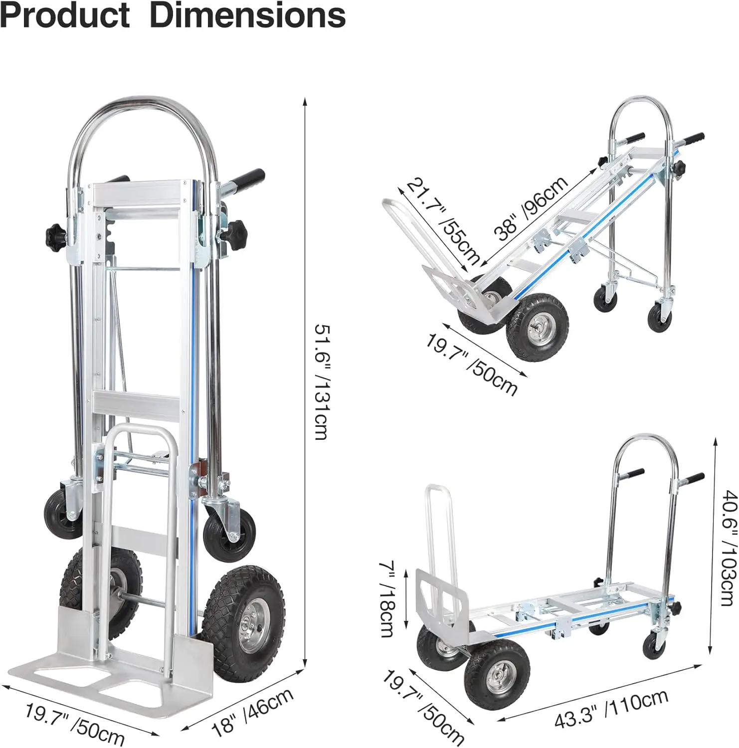 Aluminum Convertible Hand Truck,3 in 1 Hand Truck Dolly with Loop Handle,Large Size 772 lbs Capacity Portable Dolly Pla