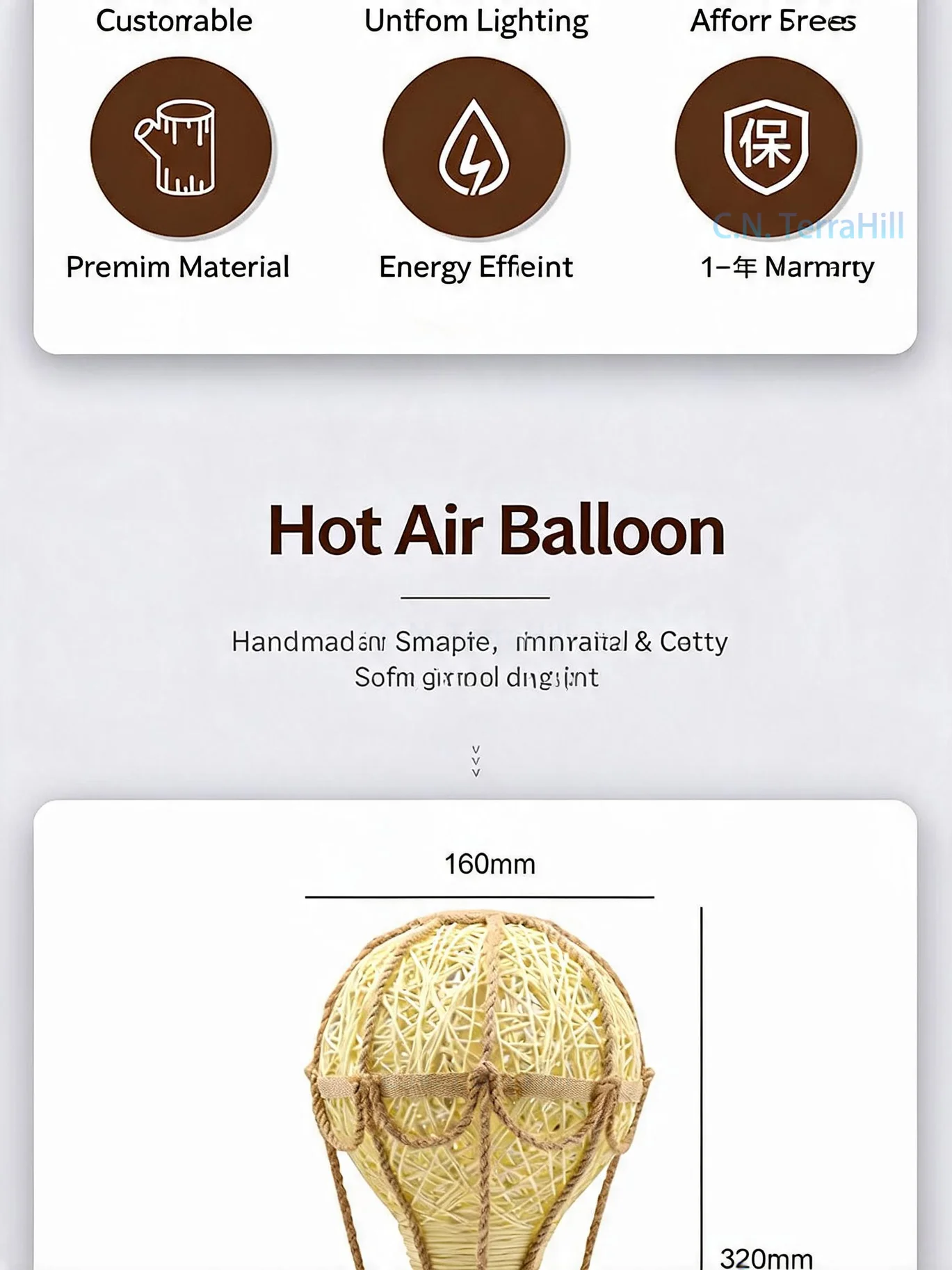 Woven Rattan Hot Air Balloon Lamp Shade Handmade Night Light for Kids Bedroom Birthday Decor